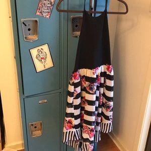 Striped Multicolored Floral Scarf Halter Dress 🍀